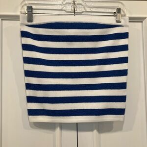 Striped Blue and White Women's two piece set. Strapless top and cute shots